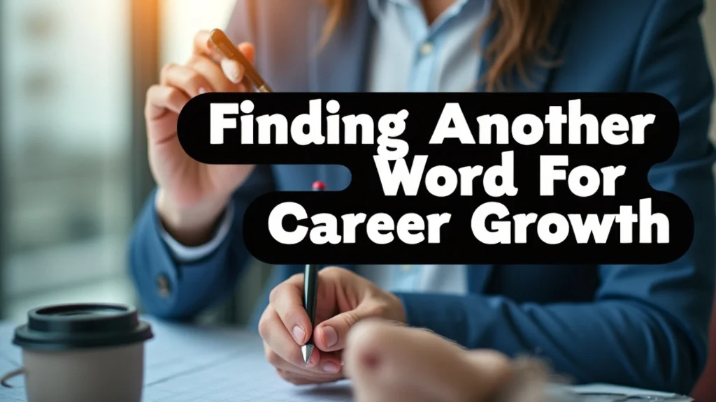 The image shows a person climbing a ladder, symbolizing finding another word for career growth.