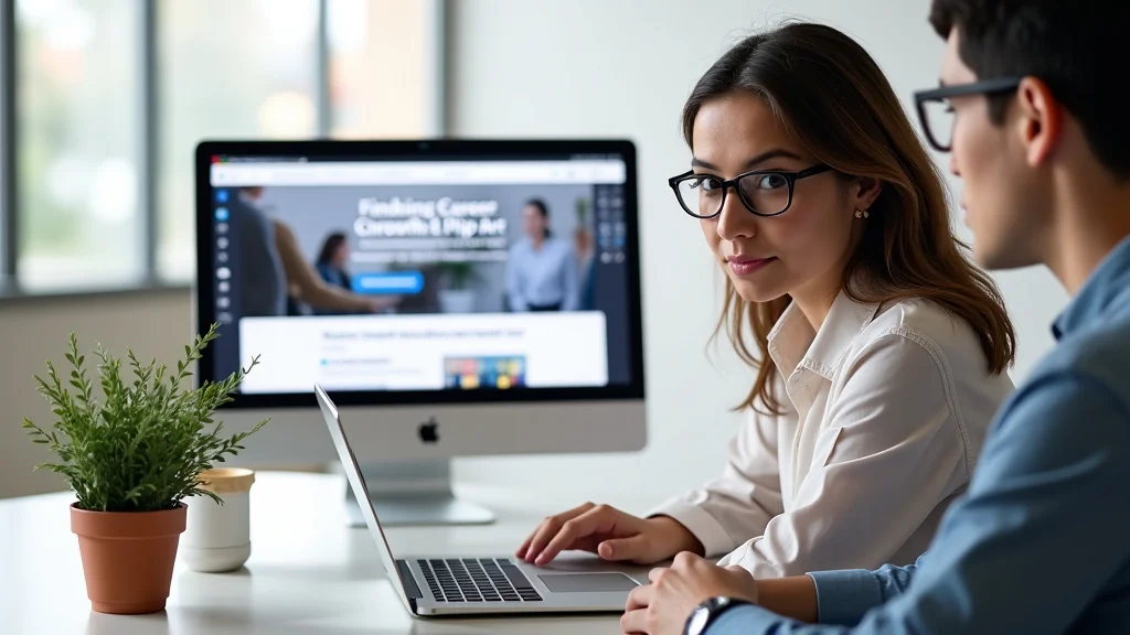 The image shows a collage of diverse career growth clip art icons on a clean background.